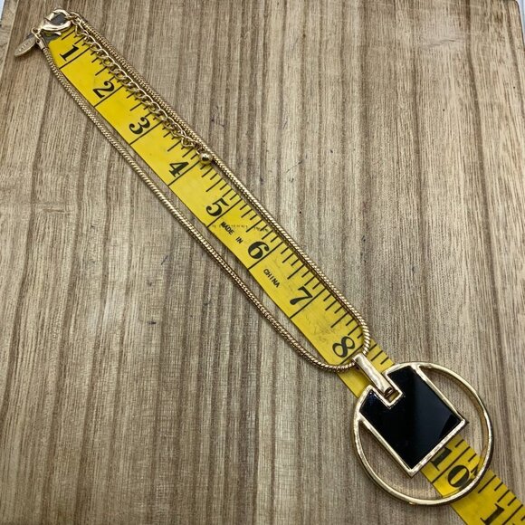 Chico's Openwork Black & Gold Tone Enamel Pendant Necklace - Picture 5 of 7